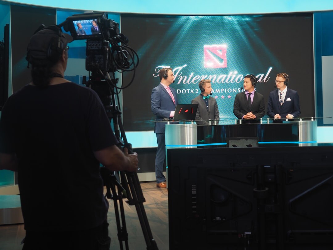 Film crew shooting a scene in a professional television studio