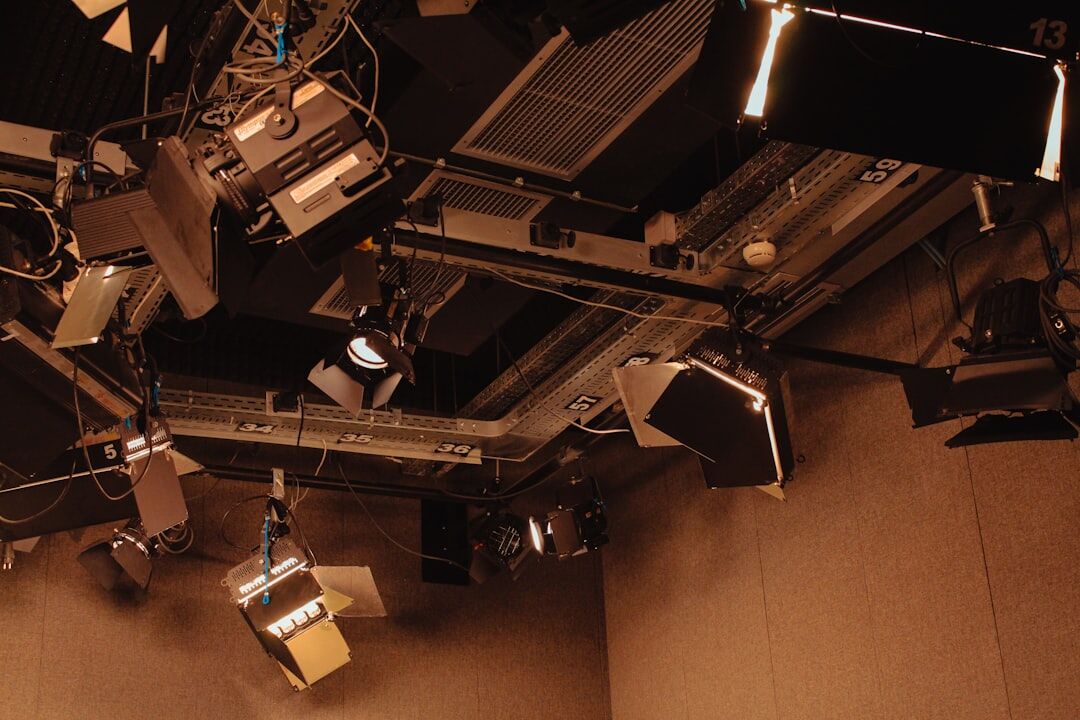 Professional broadcast studio with camera and lighting equipment